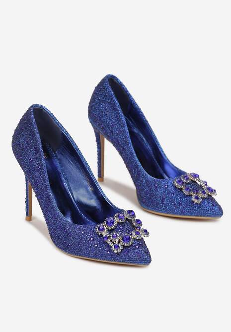 Niebieskie Szpilki z Brokatem i Cyrkoniami Dulcinia