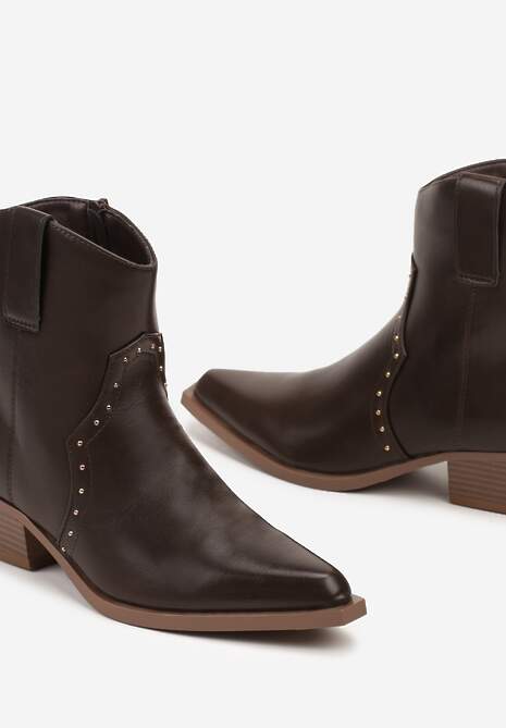 Brązowe Szpiczaste Botki w Stylu Kowbojskim z Nitami  Mevanta