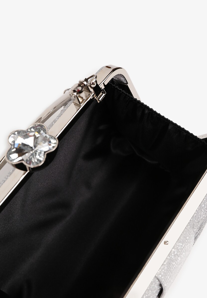 Srebrna Torebka Kopertówka z Marszczeniem i Metaliczną Nicią Lattimia