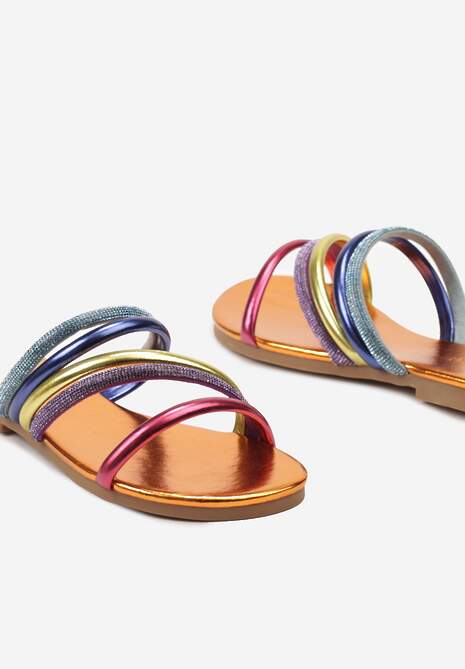 Różowo-Niebieskie Płaskie Klapki z Wypukłymi Paseczkami Ozdobionymi Cyrkoniami Setsa