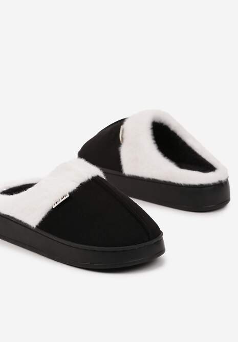 Czarne Klasyczne Kapcie Vices z Ozdobnym Futrem Eleahilde