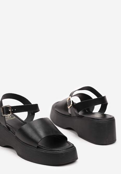 Czarne Casualowe Sandały na Platformie Zapinane przy Kostce Dimyara