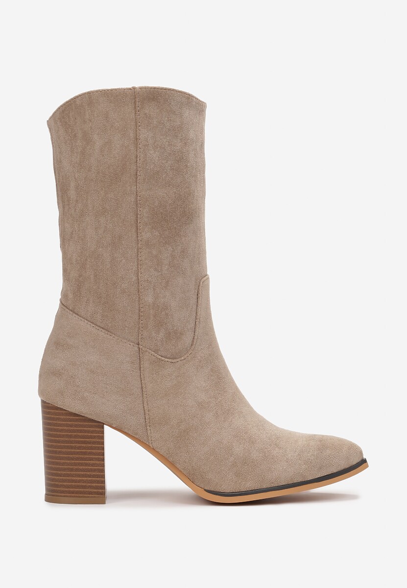 Ciemnobeżowe Botki na Słupku ze Szpiczastym Noskiem Lyrla