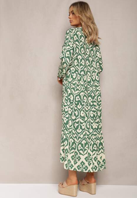 Zielona Koszulowa Sukienka Ozdobiona Ornamentalnym Printem Crypta