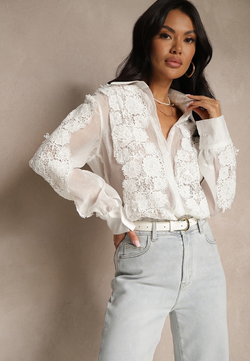 Biała Koszula Ozdobiona Koronką Lisanilira