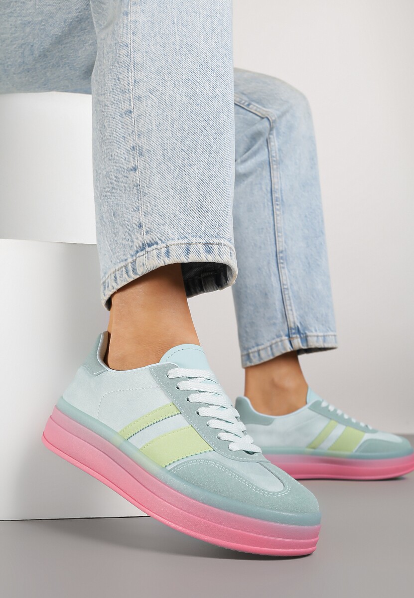 Niebiesko-Różowe Sneakersy w Stylu Tenisówek z Geometrycznym Wzorem Melundea