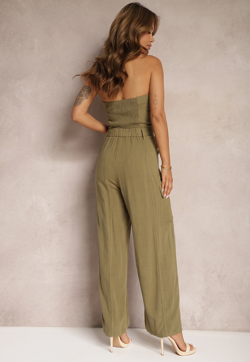 Ciemnozielony Taliowany Kombinezon z Wiskozą i Lnem Rosefia