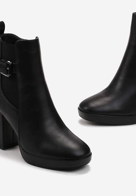 Czarne Botki na Słupku i Niskiej Platformie Ndidi