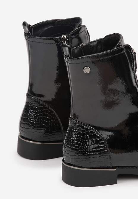 Czarne Botki Vices Lakierowane Ozdobione Tłoczonymi Elementami Typu Krokodyl Olema