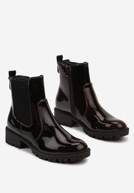 Brązowe Botki Sztyblety z Lakierowanym Połyskiem Atinarra