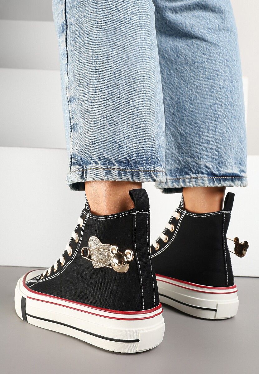 Czarne Trampki za Kostkę Ozdobione Aplikacją 3D Vizana