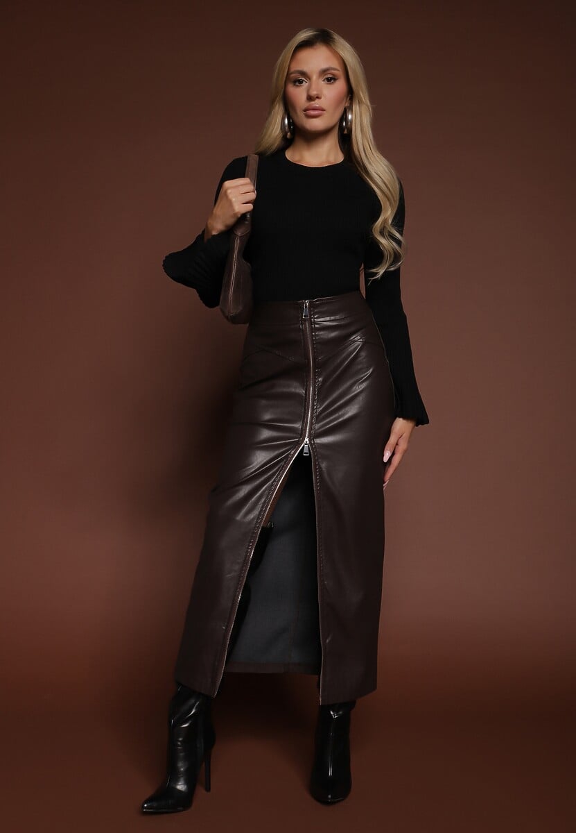 Czarny Sweter z Dzianiny w Prążki z Wiskozą z Rozszerzanymi Rękawami Sediane