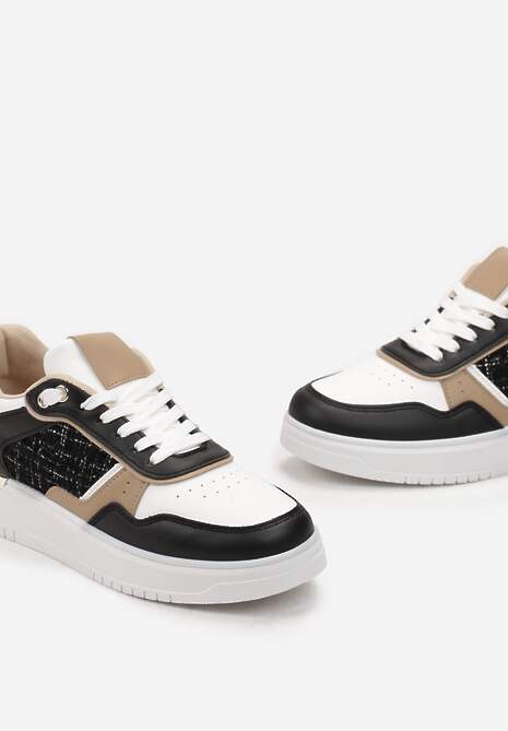 Czarne Sneakersy Ozdobione Wstawką z Tweedowego Materiału Saini