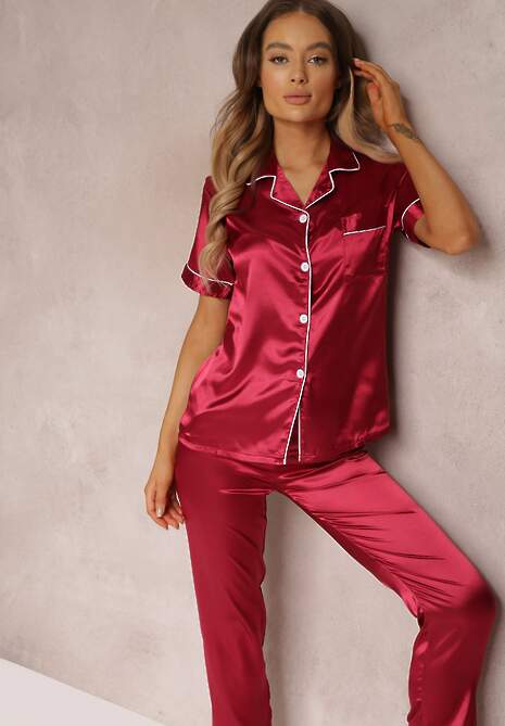 Bordowy Komplet Piżamowy Hekinca