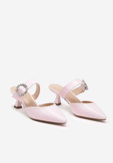 Różowe Klapki na Niskim Obcasie w Stylu Kaczuszki z Klamrą z Cyrkoniami Yukilla