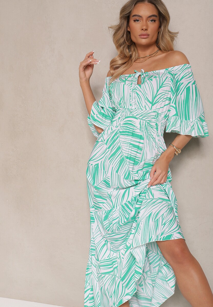 Czarna Sukienka z Bawełny o Rozkloszowanym Kroju z Motywem Liści Aluielle