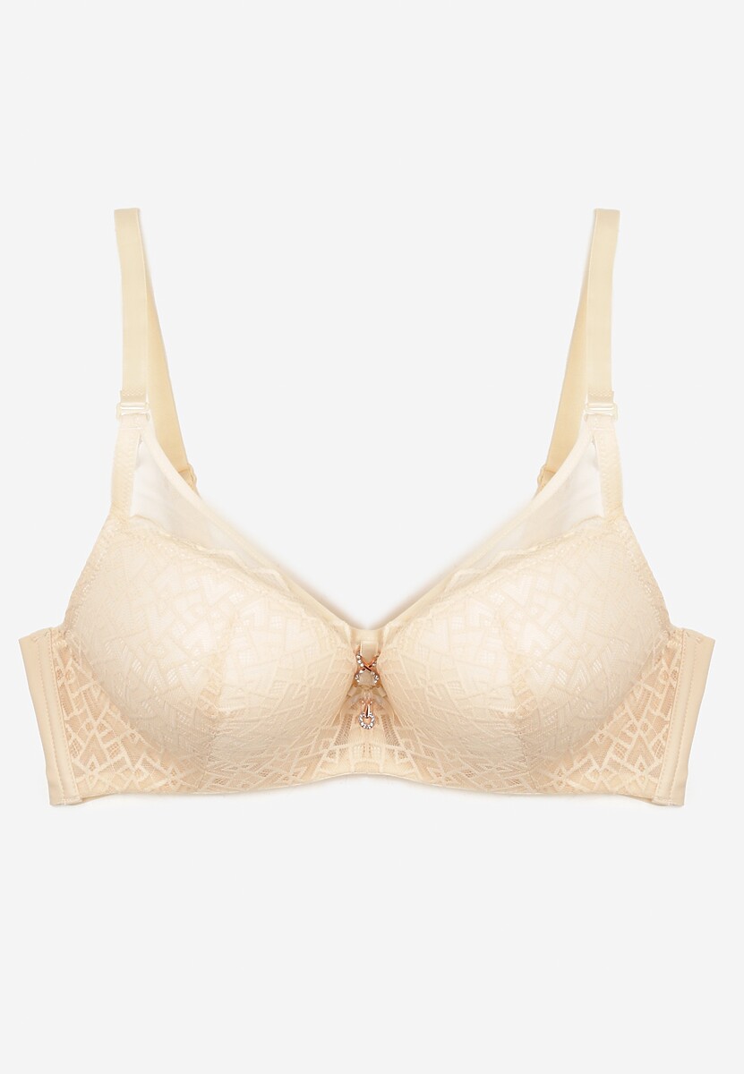 Jasnobeżowy Koronkowy Biustonosz Push-Up Evantia