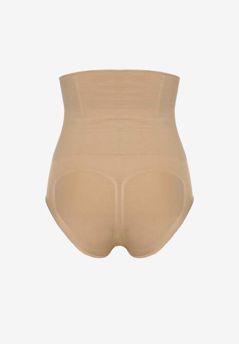 Beżowa Bielizna Modelująca Majtki Typu Figi z Wysoką Gumką w Pasie Elliane