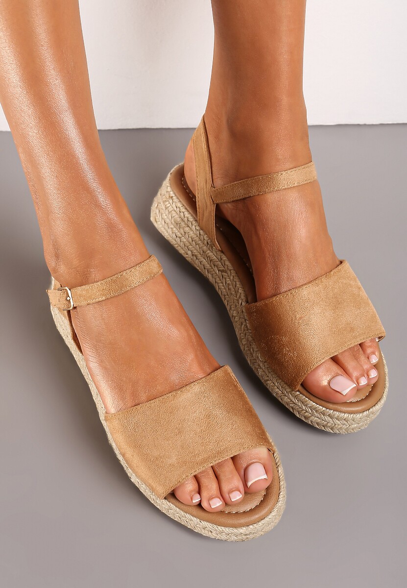 Brązowe Sandały z Plecionki z Paskiem Wokół Kostki i Sprzączką Tidalia