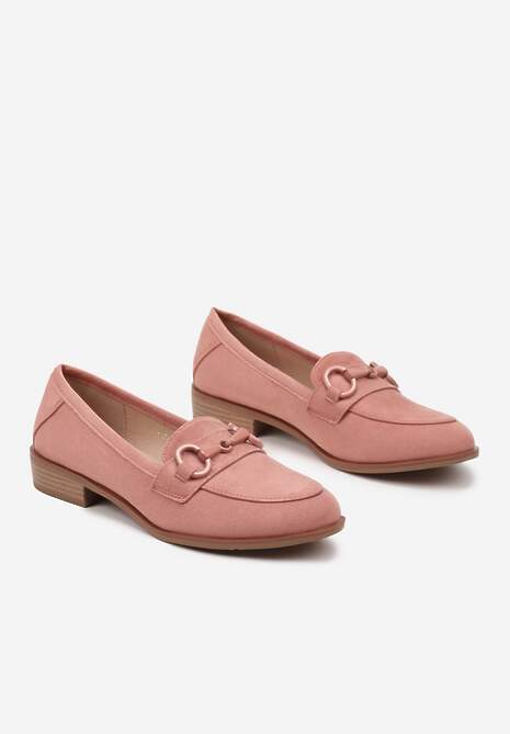 Różowe Mokasyny Vices z Wkładką ze Skóry Naturalnej Zdobione Łańcuszkiem Delariona
