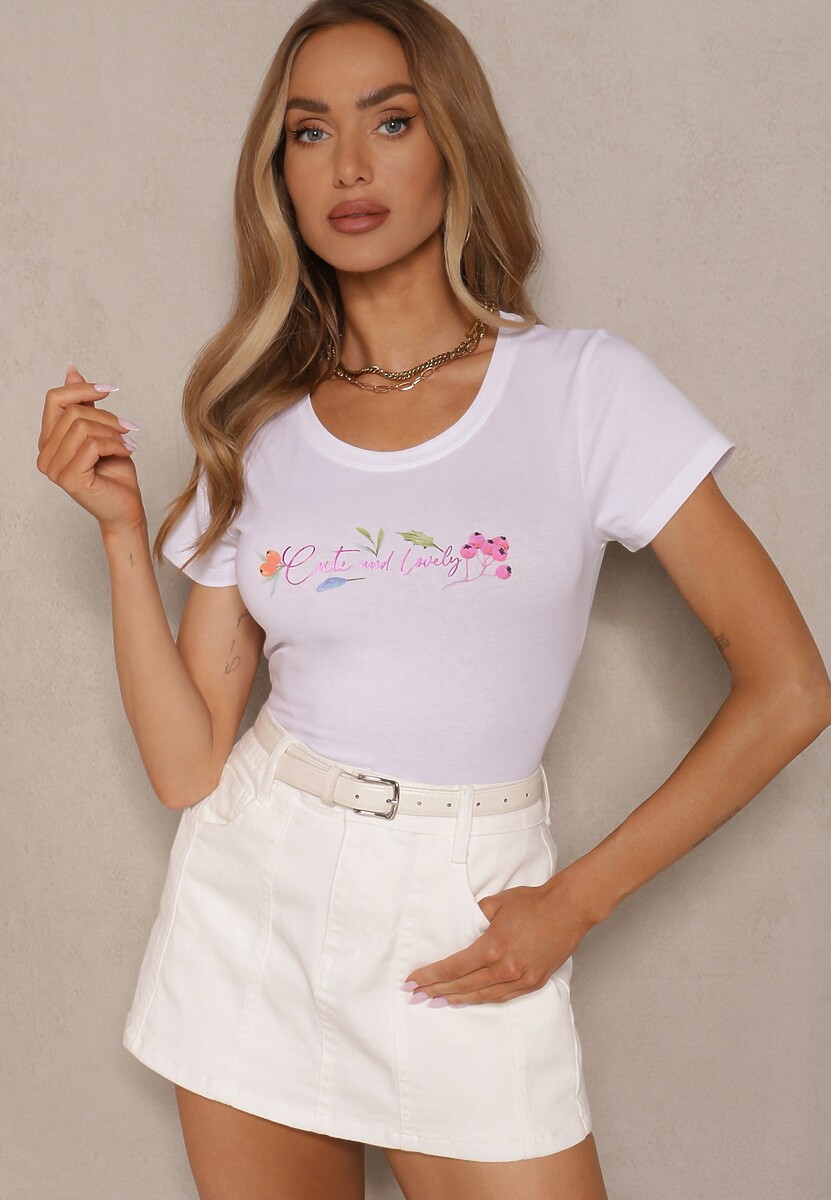 Biały T-shirt z Bawełny Zdobiony Nadrukiem Zarinel