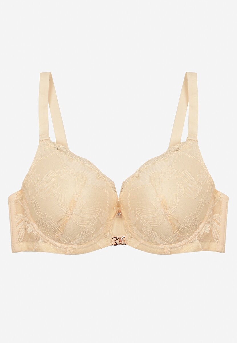 Beżowy Koronkowy Biustonosz z Metaliczną Aplikacją Dorzedi