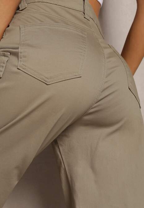 Ciemnozielone Bawełniane Spodnie Bojówki High Waist Arcara