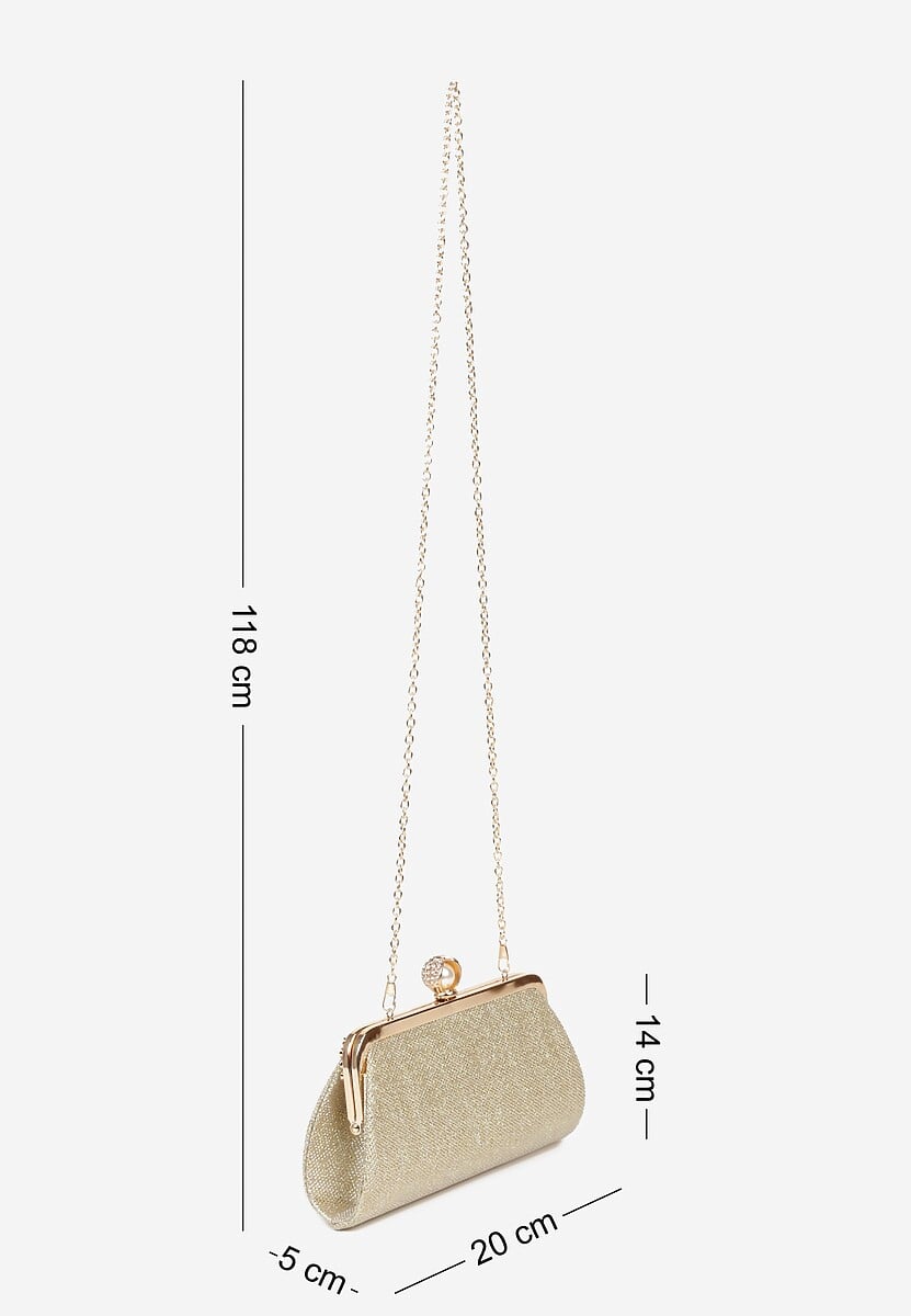 Złota Torebka Kopertówka Ozdobiona Perełką i Cyrkoniami  Minisme