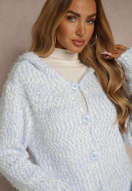 Jasnoniebieski Zapinany Kardigan z Kapturem i Kieszeniami Naustinas