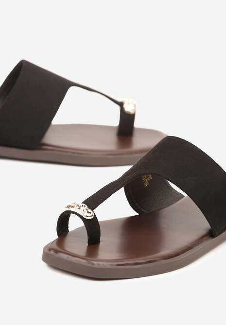 Czarne Klapki Vices Japonki z Metaliczną Ozdobą Arhelia