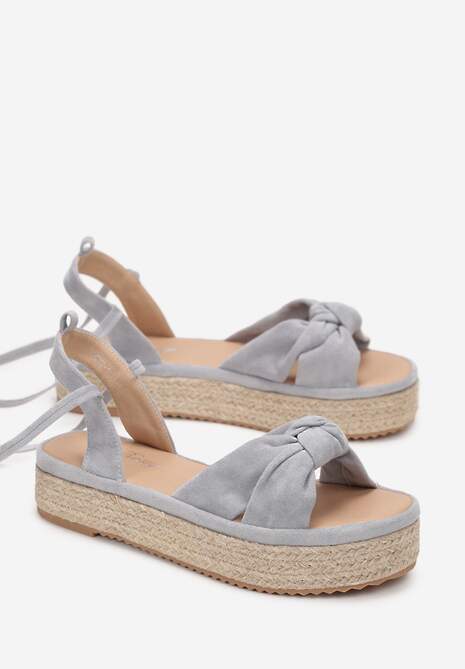 Niebieskie Wiązane Sandały z Supełkiem na Jutowej Platformie Dapina