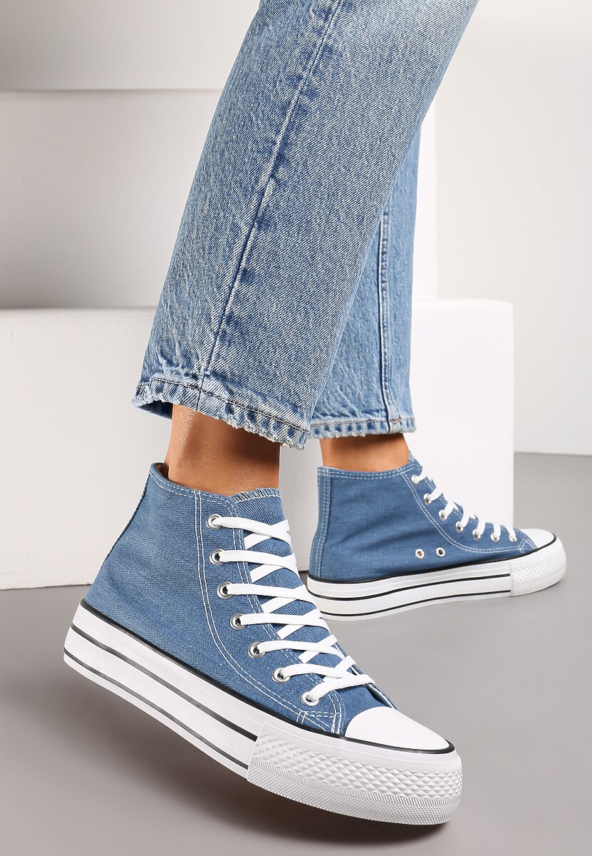 Granatowe Sznurowane Trampki z Cholewką za Kostkę Raniea