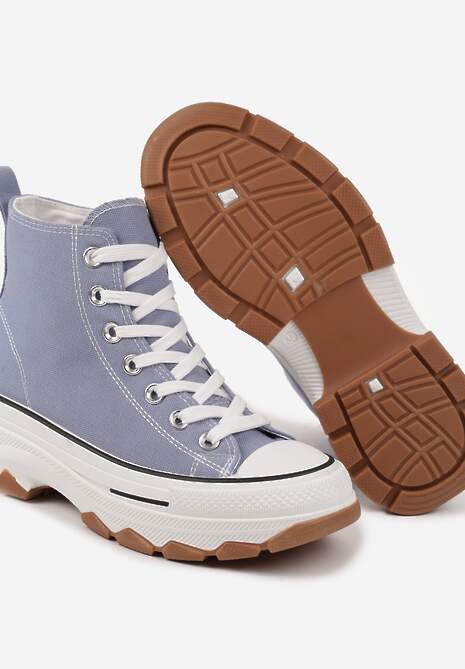 Niebieskie Trampki na Platformie z Tłoczeniem i Wysoką za Kostkę Polnelis