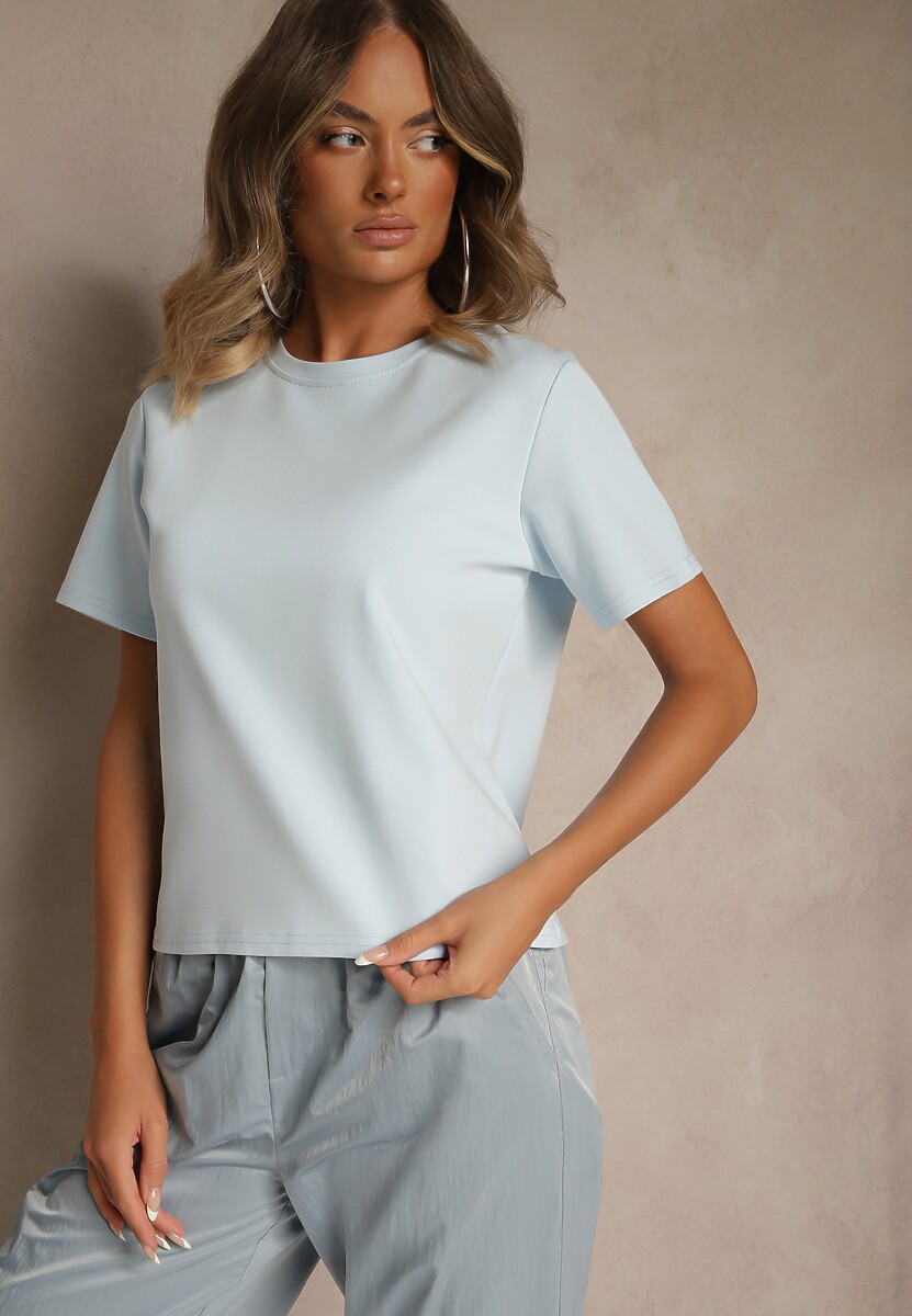 Niebieski Klasyczny T-shirt z Grubszej Bawełny Tiavone