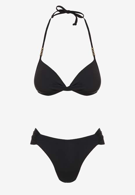 Czarne Bikini Wiązany Biustonosz Push Up i Majtki Typu Figi Mirisenia