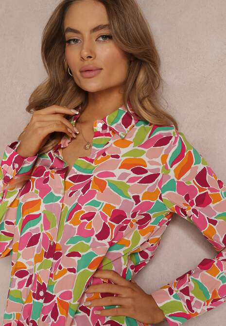 Różowa Sukienka Koszulowa w Mozaikowy Wzór Haphne