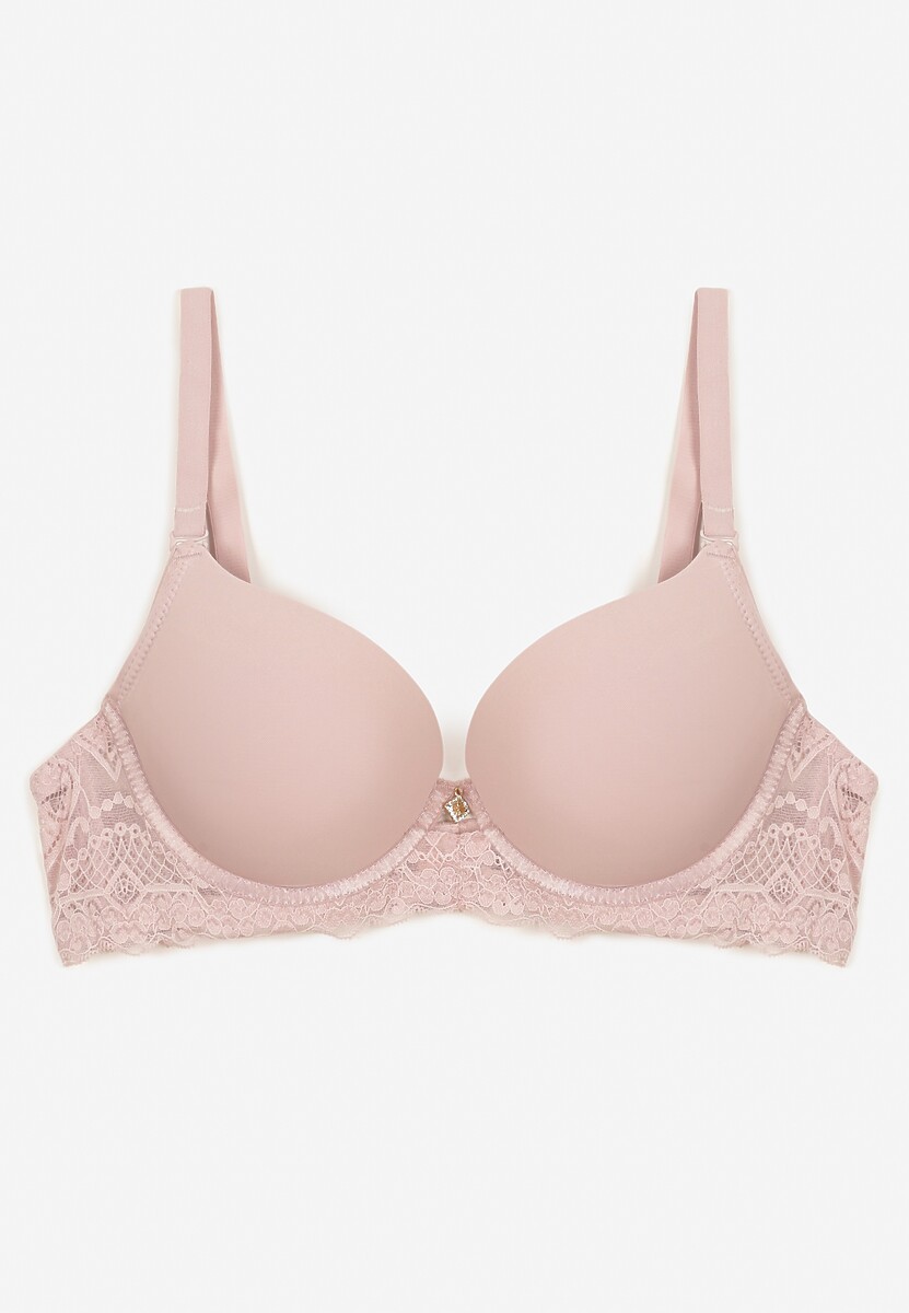 Jasnofioletowy Biustonosz Full Cup z Efektem Push-Up Zdobiony Koronką Militi
