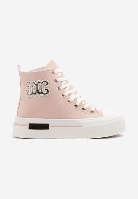 Różowe Trampki na Platformie z Wysoką Cholewką i Naszywką Nurissea