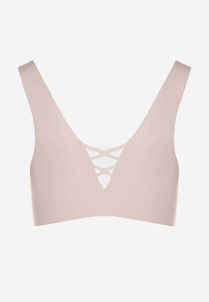 Jasnoróżowy Sportowy Biustonosz Zdobiony Siateczką i Gorsetową Aplikacją Salinalla