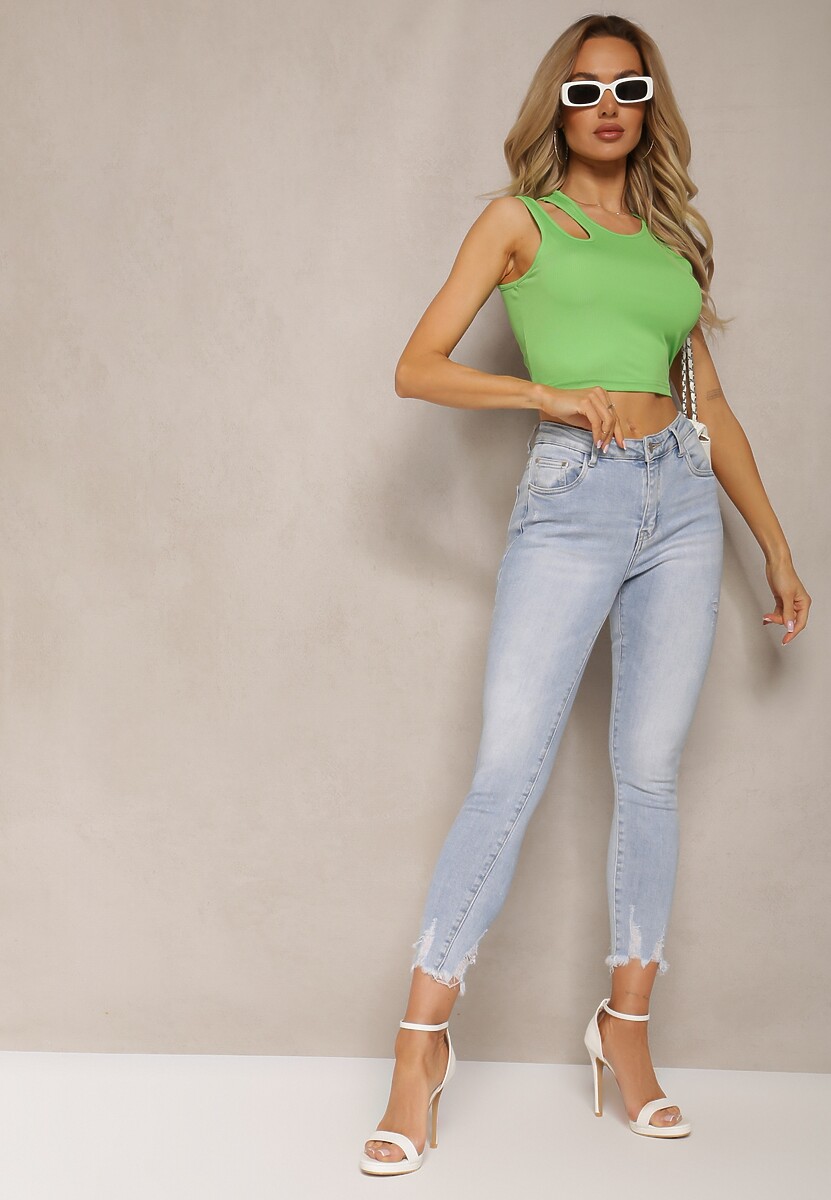 Jasnozielony Tank Top na Ramiączkach z Asymetrycznym Wycięciem Eraifa