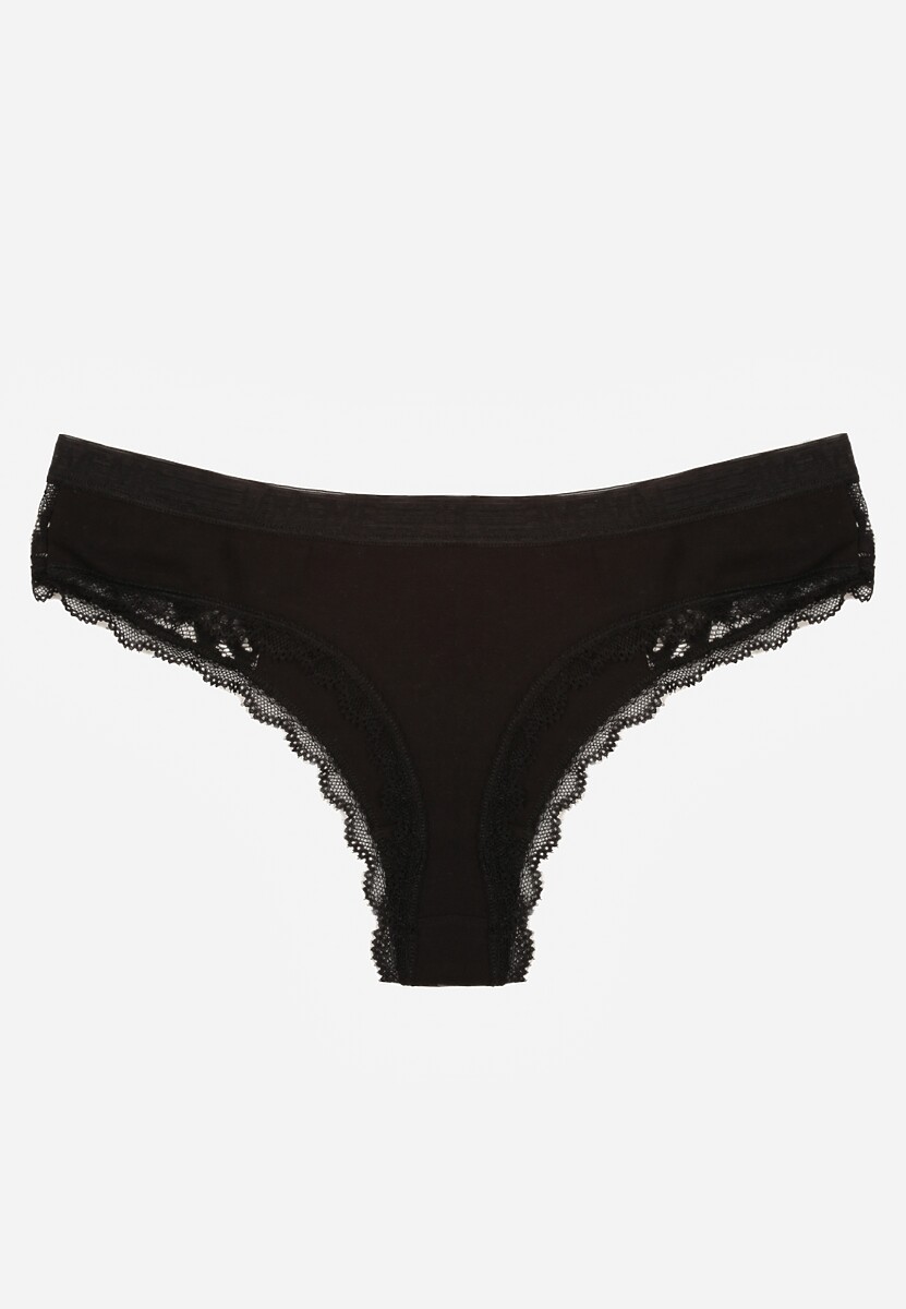 Czarne Majtki Stringi Ozdobione Koronką z Bawełną Meniliphis