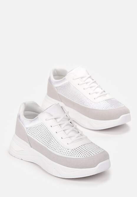 Srebrne Sneakersy z Drobnymi Cyrkoniami Hinekle