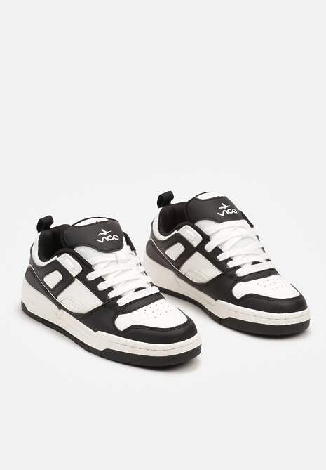 Czarno-Białe Sneakersy na Płaskiej Tłoczonej Podeszwie Vlietha