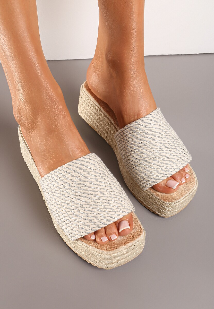 Srebrne Casualowe Klapki na Koturnie i Platformie w Stylu Boho  Moonula