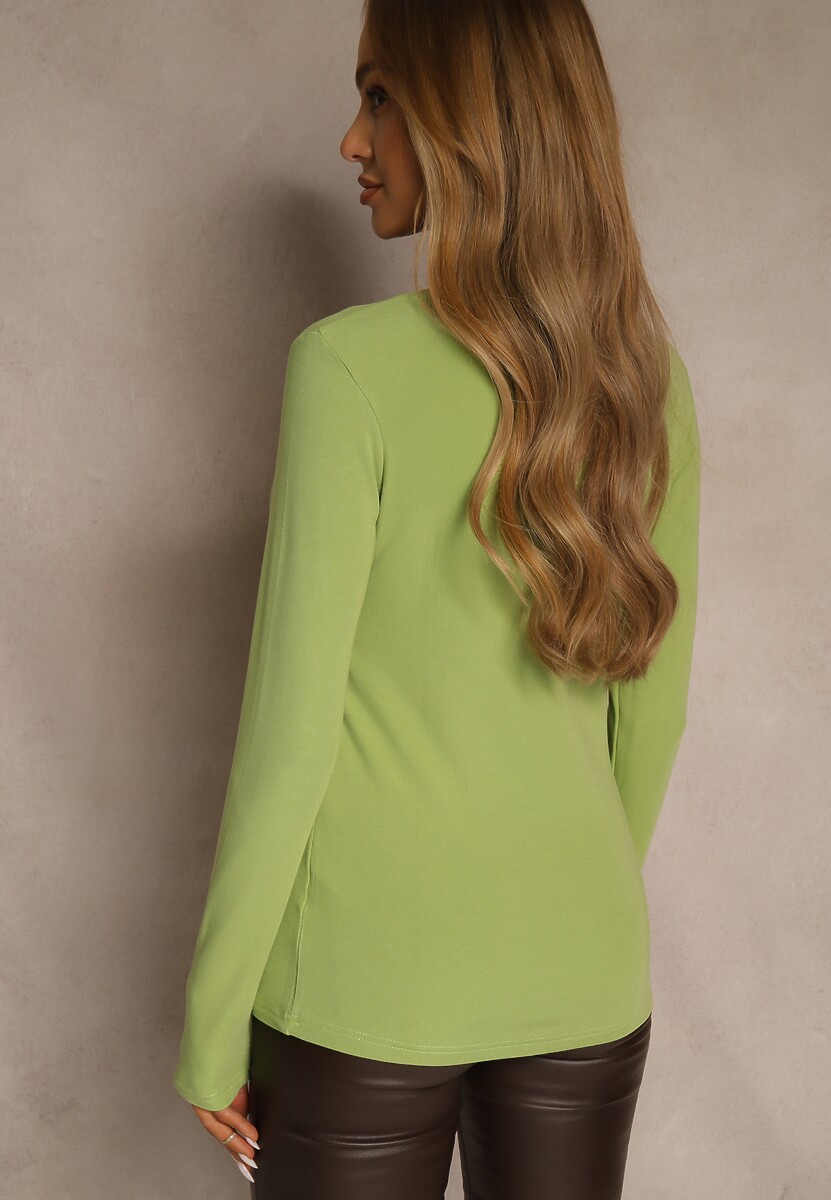 Zielona Casualowa Bluzka Longsleeve z Okrągłym Dekoltem Unaladesa
