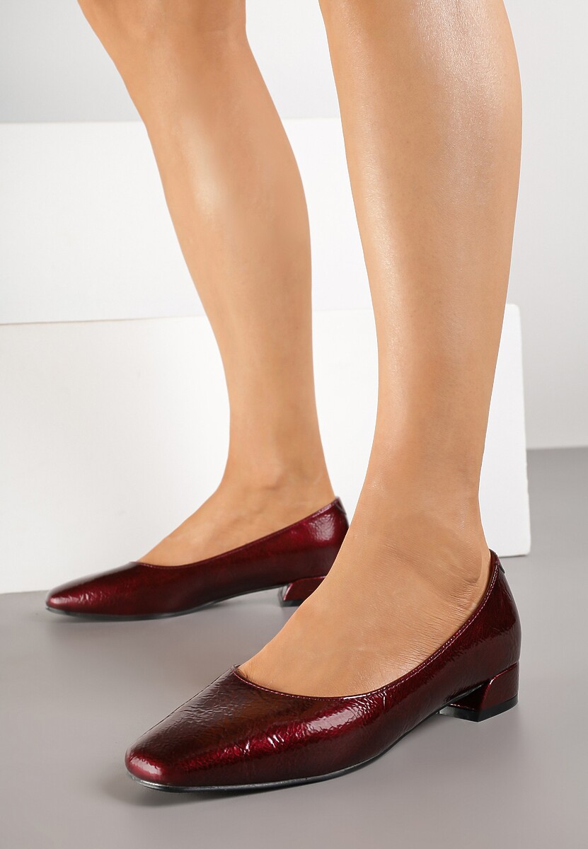 Bordowe Czółenka Lakierowane Vices z Wkładką ze Skóry Naturalnej Naliorelle