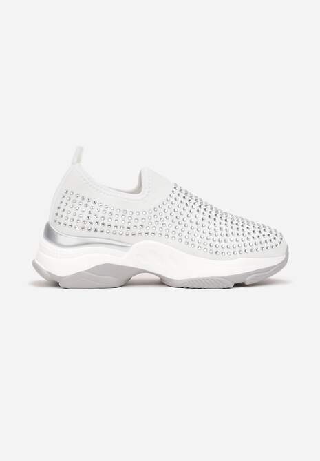 Białe Buty Sportowe na Grubej Podeszwie w Cyrkonie Elerene