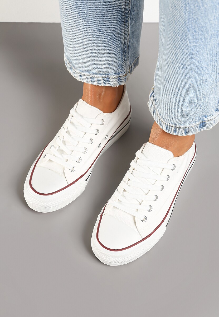 Biało-Czerwone Casualowe Trampki na Platformie ze Sznurowaniem Ravathra