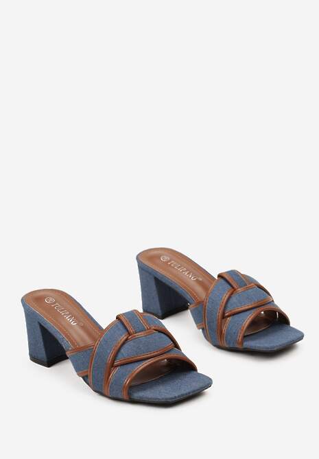 Niebieskie Klapki na Powlekanym Słupku ze Splątanym Paskiem Aheloria