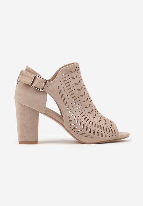 Beżowe Sandały Vices na Słupku z Ażurowym Wzorem Klamrą i Wycięciem Feliyra